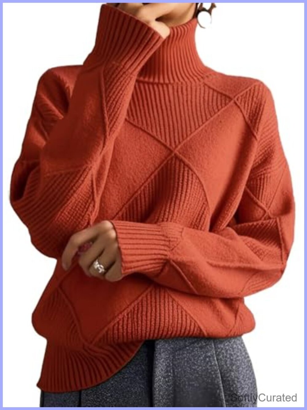 Womens Oversized Cable Knit Turtleneck Sweater Fall Winter Pullover